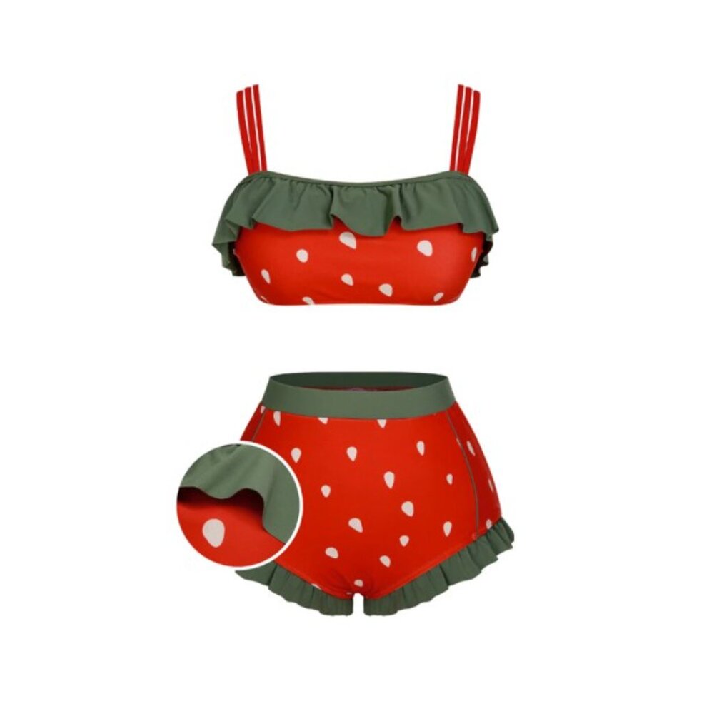 Red and Green Polka Dot Bikini Set - Picture 2 of 6